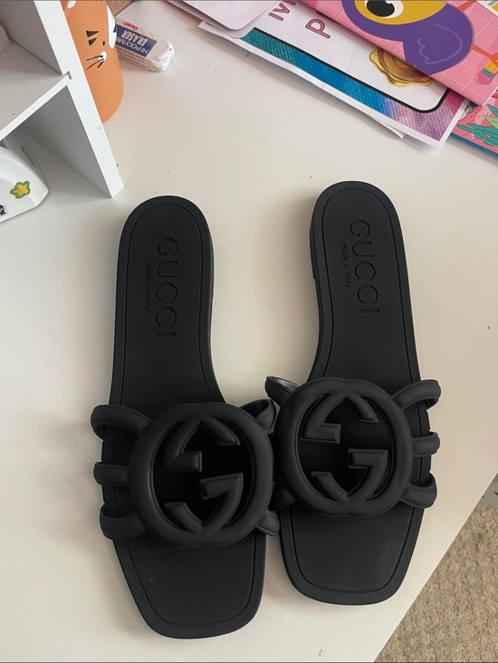 Gucci Shoes - Gucci Black Logo Rubber Slide Sandals